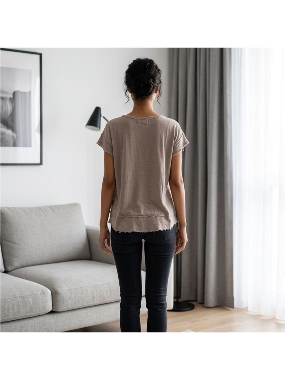 Umgee Taupe Blouse with Button Detail - Picture 5 of 5